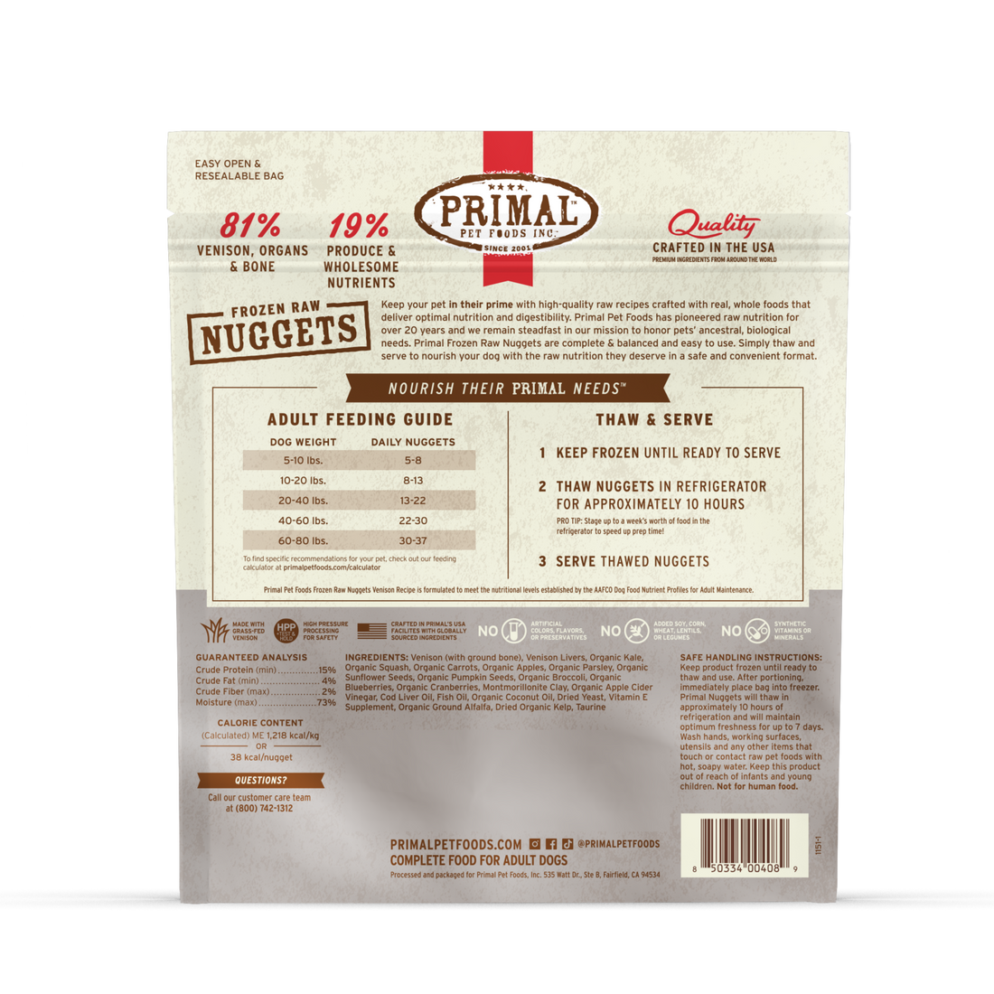Primal Venison Formula Nuggets Frozen Dog Food