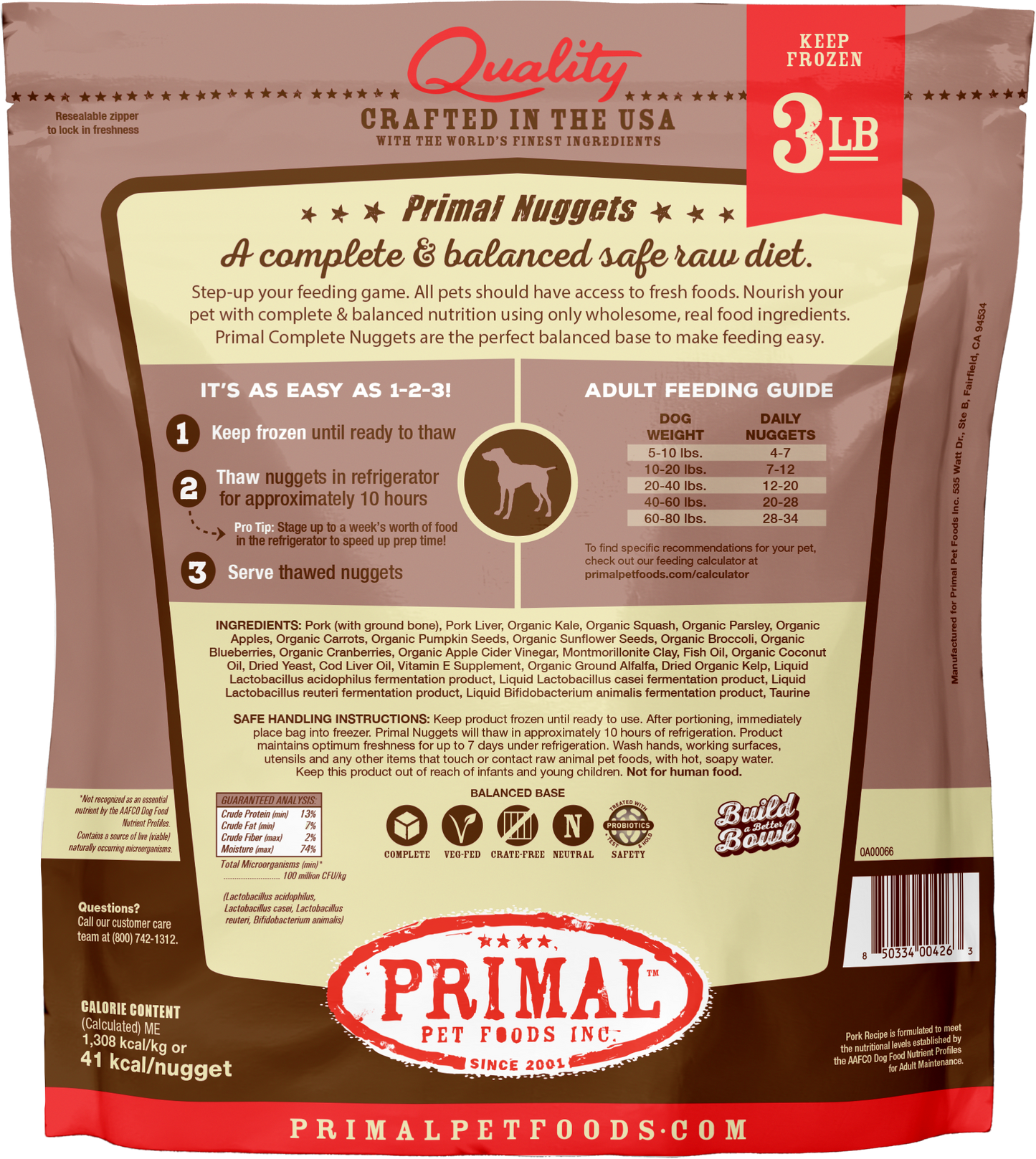 Primal Dog Raw Frozen Grain Free Pork Nuggets and Patties