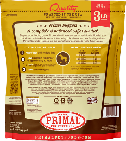 Primal Dog Raw Frozen Grain Free Rabbit Nuggets and Patties