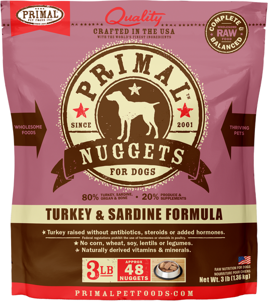 Primal Dog Raw Frozen Turkey and Sardine Nuggets