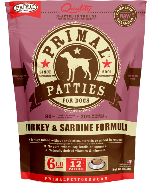 Primal Dog Raw Frozen Turkey and Sardine Patties