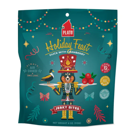 Plato Holiday Feast Duck & Cranberry Jerky Bites Dog Treats