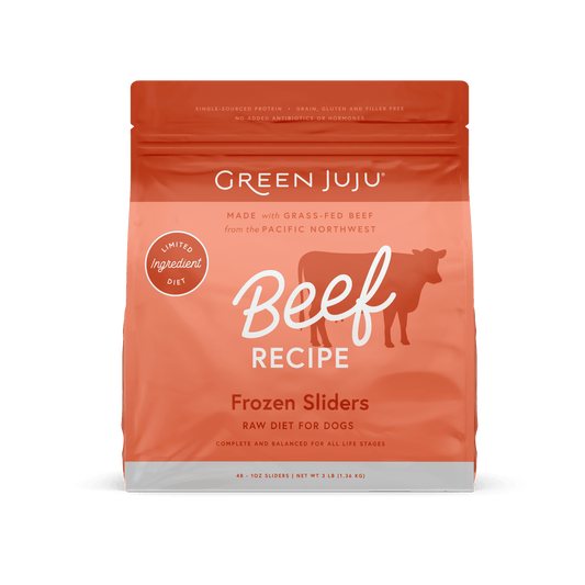 Green Juju Dog Frozen Beef Patties and Sliders