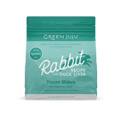 Green Juju Dog Frozen Rabbit Patties and Sliders