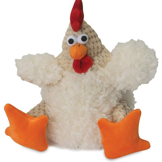 goDog Checkers Fat Rooster Plush Dog Toy White, Small