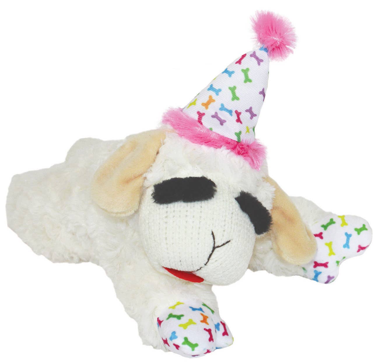 Multipet 10.5" Lamb Chop w/ Birthday Hat Plush Dog Toy, Pink