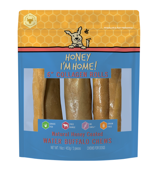 Honey I'm Home Dog Buffalo Collagen Roll 6 inch, 3 pack