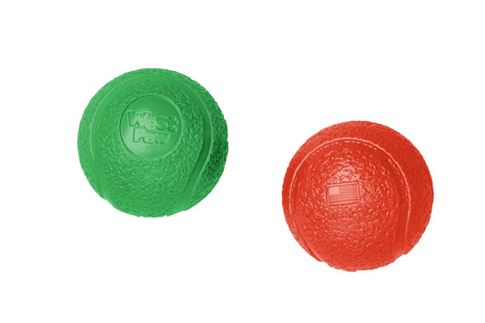 West Paw Holiday Boundr 2-Pack Dog Toy Ball, Clover/Cardinal