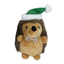 Multipet Hedgehog W/Bowtie & Green Santa Hat Dog Toy 8"