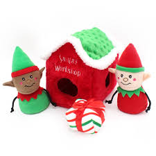 ZippyPaws Holiday Burrow™ Santa's Workshop Plush Dog Toy.