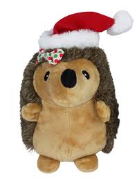 Multipet Hedgehog W/Hair Bow & Red Santa Hat Dog Toy 8"