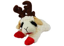 Multipet Holiday Lamb Chop w/Antlers Dog Toy 10.5"