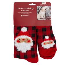 Pearhead Human and Dog Sock Set Buffalo Check Santa