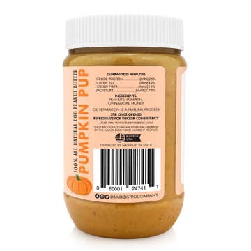 Bark Bistro Pumpkin Pup Buddy Budder Peanut Butter for Dogs