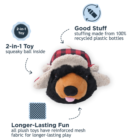 Tall Tails 2-in-1 Hunter Hat Bear Fetch Ball Dog Toy