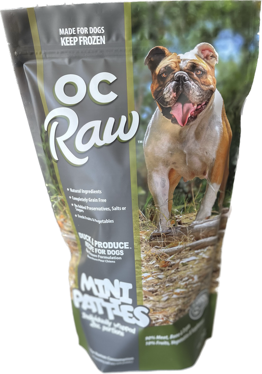 OC Raw Frozen Mini Patties, Duck & Produce