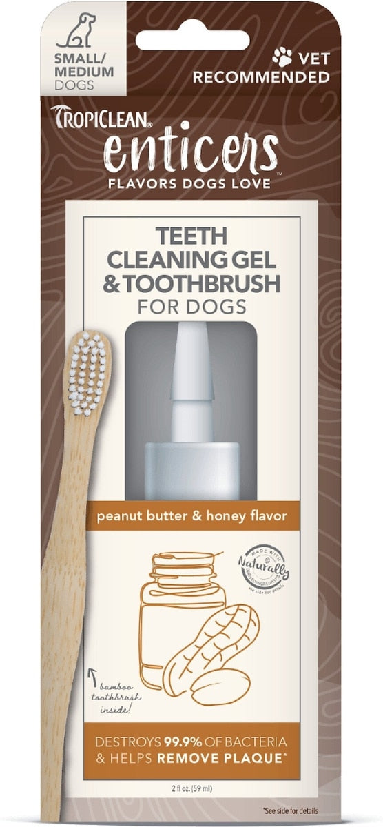 TropiClean Enticers Peanut Butter & Honey Flavored Toothpaste Dog Tooth Brushing Kit