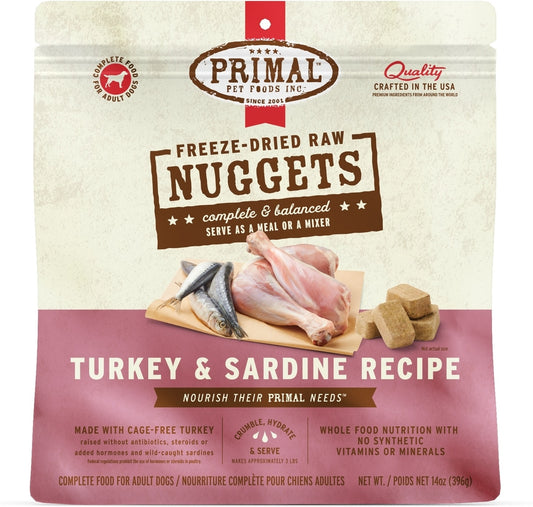 Primal Turkey & Sardine Formula Nuggets Raw Freeze-Dried Dog Food