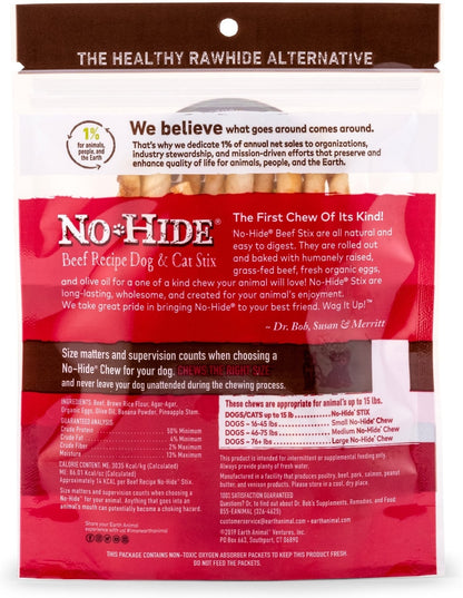 Earth Animal No-Hide Stix Beef Recipe Rawhide Alternative Chew Dog & Cat Treat Sticks