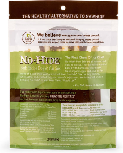 Earth Animal No-Hide Stix Pork Recipe Rawhide Alternative Chew Dog & Cat Treat Sticks