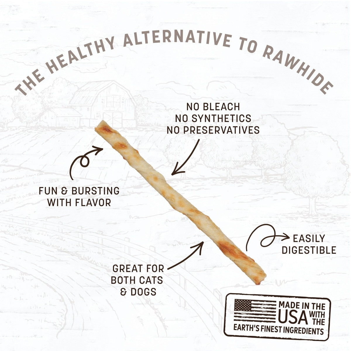 Earth Animal No-Hide Stix Peanut Butter Recipe Rawhide Alternative Chew Dog & Cat Treat Sticks