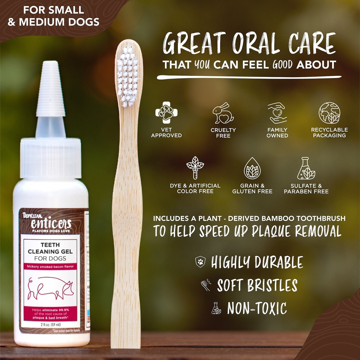 TropiClean Enticers Hickory Smoked Bacon Flavored Toothpaste Dog Tooth Brushing Kit