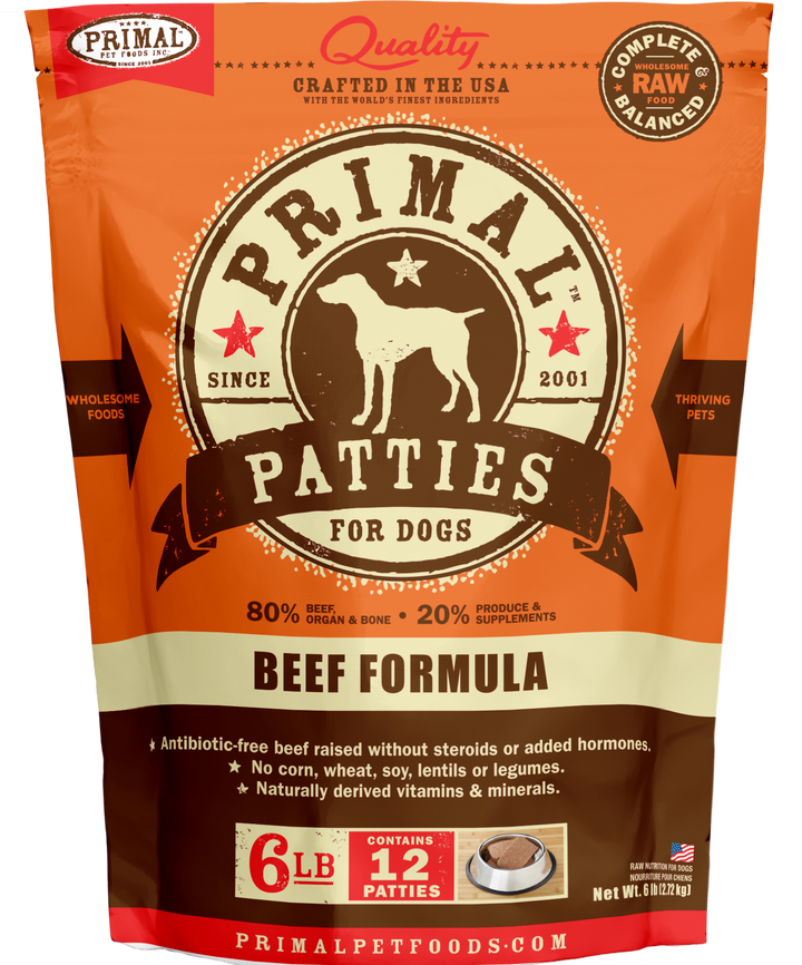 Primal Dog Raw Frozen Grain Free Beef Nuggets and Patties