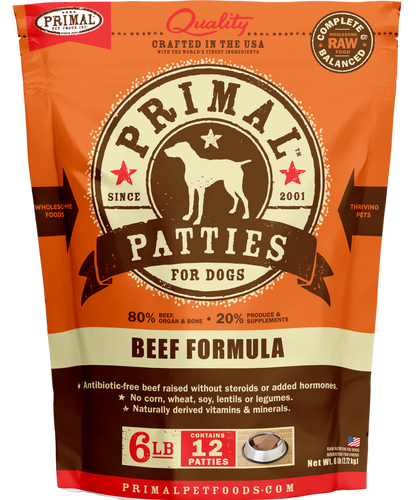 Primal Dog Raw Frozen Grain Free Beef Nuggets and Patties