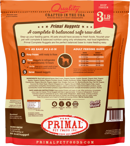 Primal Dog Raw Frozen Grain Free Beef Nuggets and Patties