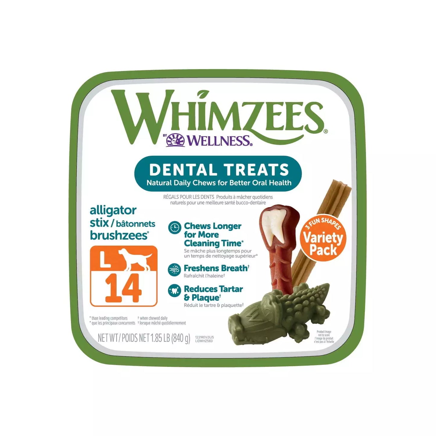 WHIMZEES Dog Variety Pail Natural Grain-Free Dental Dog Treats, Large