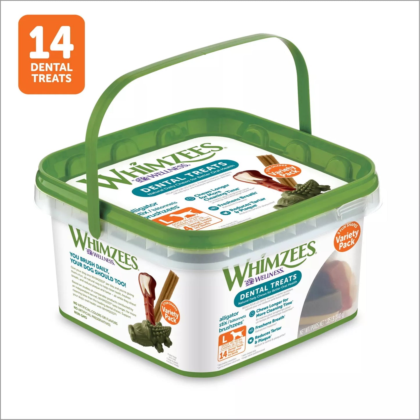 WHIMZEES Dog Variety Pail Natural Grain-Free Dental Dog Treats, Large